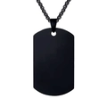 Matte black stainless steel military dog tag necklace with matching beaded chain for men - Black Tag With Plated Chain