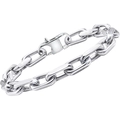 Macro view of polished stainless steel heavy link chain bracelet with lobster clasp - 8mm Square Link / 65cm Necklace