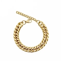 Polished gold stainless steel thick Cuban chain bracelet with adjustable lobster clasp - 2-Side Ground / 9mm / Gold