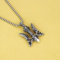 Vintage silver trident anchor pendant necklace for men with nordic viking style design - Halberd / Steel Chain