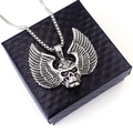 Men's gothic stainless steel punk necklace featuring a winged skull pendant on a box chain - Winged Skull With Steel Chain