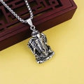 Hip hop style Ganesha pendant in antique silver stainless steel with box chain - New Elephant / Steel Chain