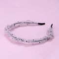 Detail of white chiffon headband with black polka dots and pleated mesh texture - Light Purple (E2115)