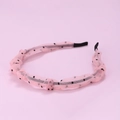 Pink polka dot chiffon headband with ruffled mesh design and black non-slip ends - Pink (E2115)