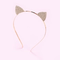 Chic golden metal headband with cute cat ear design and sparkling white rhinestones - Gold (C9318)