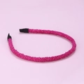 Detailed view of the rose pink beaded headband with secure black fabric protective tips - Rose Red