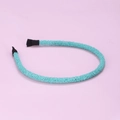 Cerchietto blu Tiffany con micro perline testurizzate e terminali in morbido tessuto nero - Celeste