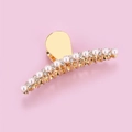 Elegant gold metal hair claw clip with white pearls and sparkling rhinestones for women - Rhinestone Pearl Gold
