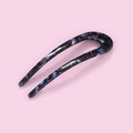 Detailed close-up of U-shaped hair pin with blue and black marble acetate pattern - Navy Blue (E7118)