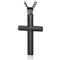 Close-up of a matte black stainless steel cross pendant and matching chain link necklace - Black Cross With Curb Chain