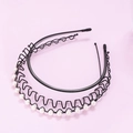 Serre-tête spirale en métal noir et bandeau ondulé avec perles blanches sur dégradé - Ensemble de 3 Pièces (I3401 I3402)