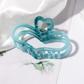 Transparent light blue heart hair claw clip with silver spring on white fabric - Heart Style (B1421)
