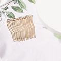 Elegant gold hair comb with pearls and rhinestones featuring ten wavy teeth on white background - Rhinestone Pearl Style (C6231)