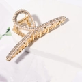 Elegant gold claw clip with inlaid pearls and sparkling rhinestones for hair styling - Gold Cross Pearl Rhinestone Style (B3107) / Gold