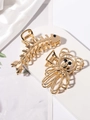 Goldene Haarklammern in Fischgräten- und Bärendesign mit schwarzen Perlenakzenten - Gold Bär Schwarze Augen / Gold