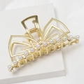 Elegant gold metal bow hair claw clip with white pearls for women hair accessories - Gold (c6123)