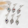6pcs vintage silver dreadlock hair rings with colorful rhinestones and leaf charms - 6-Piece Set (M3103)