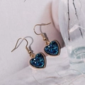Fashionable golden heart earrings with sparkling teal resin crystals for women - Dark Blue (E6219)