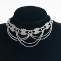 Gargantilla elegante de varias capas con diamantes de imitación para noche formal - Plateado