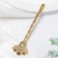 Detailed close-up of antique gold hair stick featuring hollowed-out bird and flower motifs - Phoenix Floral Hollow Style (C1329)