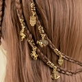 Retro gold spiral hair charms with owl, unicorn and anchor pendants for boho braids - Vintage Peacock Flamingo Pendant Style (E7528)