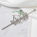 Detailed close-up of a silver hair pin featuring three hollowed butterfly shapes and polished finish - Silver (B2212)