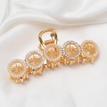 Goldene Haarklammer mit Perlen und Strasssternen für elegante koreanische Frisuren - Vier Ringe Strass Perle Stil (B8509)