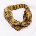 Detail of vintage checkered knit headband showing mustard yellow elastic fabric texture - Yellow Check