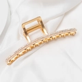 Eleganter Haarklammer aus Goldmetall mit weißen Perlen und funkelnden Strasssteinen besetzt - Bogen Strass Perle Stil (C3119)