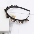 Sparkling rhinestone sunflower wide headband with multi-layer braided non-slip hair clips - Champagne (E6130)