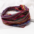 Fascia per capelli in maglia bohémien a righe per donna con motivi etnici colorati e nodo - Stile a Righe Colorate Boho (M1212)