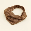 Detail of dark brown knitted headband with sequins and elastic back band - Dark Brown Style (E4326)