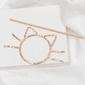 Set di forcine per capelli a forma di gatto dorato con elegante trama martellata - Oro