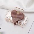 Pinza per capelli minimalista in acrilico con decorazione a cuore in marmo marrone - Caffè (C4201)