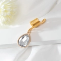 Detail of gold metal hair spiral with a clear teardrop crystal pendant for braids - White (E8422)