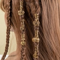 Golden spiral hair jewelry set for braids with crown and heart pendants - Vintage Crown Heart Pendant Style (E7525)