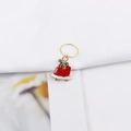 Detail of Christmas bell hair rings with red enamel finish and green bow for braids - Santa Hat Bell (E8327)