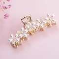 Elegante pinza para el pelo con flores de perlas doradas para peinado de mujer - Dorado (B6421)