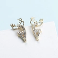 Elegant gold reindeer stud earrings with white rhinestones on a minimalist background - Gold
