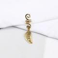 Detailed macro view of vintage gold spiral hair ring with detailed leaf pendant detail - Distressed Leaf Style (E7523-12#)