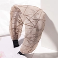 Fascia elastica per capelli a righe oro champagne con texture a rete metallica lucida - Cerchietto Albicocca (N1209)