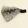 Bandeau ethnique en maille noire avec broderie vagues argentées et élastique arrière - Dentelle Broderie Style Vague Noire (N2407)
