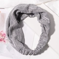 Elastic vintage striped headband with silver metallic finish and knitted lace texture - Gray Headband