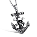 Collana con ancora in stile retro punk con teschio 3D e ossa incrociate su catena O - Collana Pendente Ancora Teschio