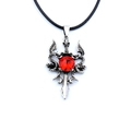 Gothic dragon sword necklace with red gemstone and silver wings on black cord - Dragon Sword With Red Gemstone Wax Cord