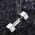 Polished silver dumbbell pendant necklace with Phil 4:13 engraving for fitness motivation - Silver Lettering