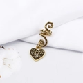 Detailed close-up of retro gold spiral hair cuff featuring a textured heart lock pendant - Beaded Texture Heart Lock Style (E7525-12#)
