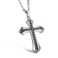 Vintage silver stainless steel cross pendant necklace for men with black rivet details - Cross Chain Style