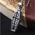 Gothic coffin pendant necklace with skull and black cross in silver finish - Pendant + Round Bead Chain