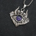 Gothic punk skull evil eye pendant necklace with purple eyeball and silver box chain - Purple Eye with Three Skulls